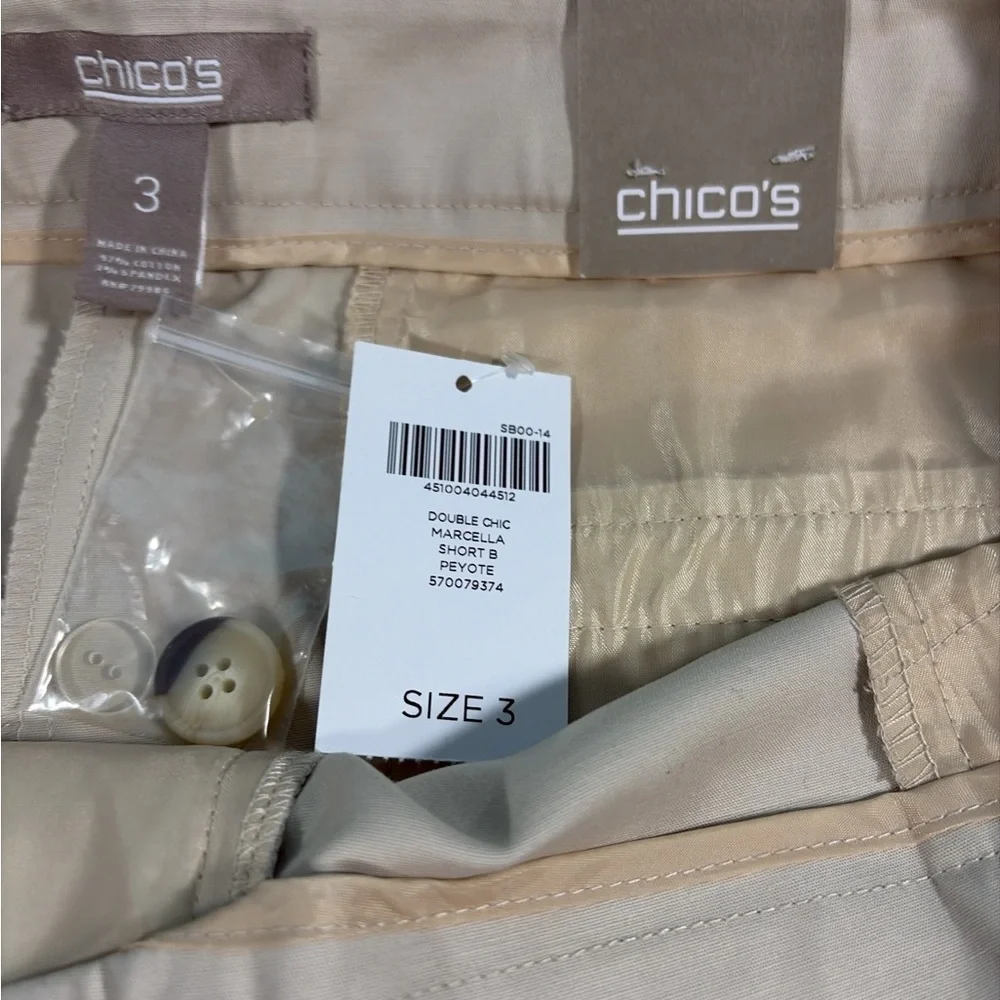Chicos Shorts Size 3 Beige Pockets Flat Front Bermuda Cotton Blend - Picture 5 of 10